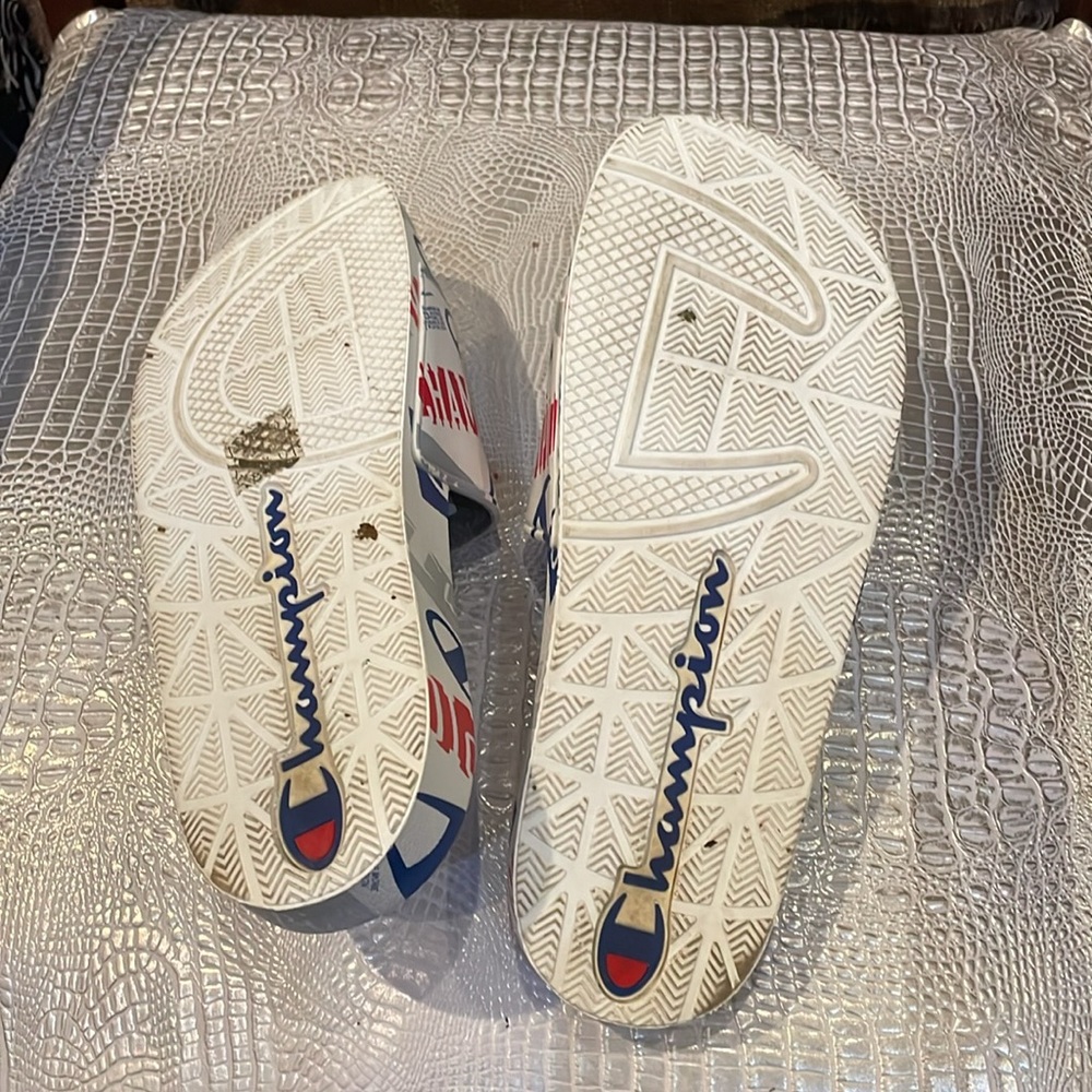 Champion White Slides with Red and Blue Logo Print - Picture 3 of 4